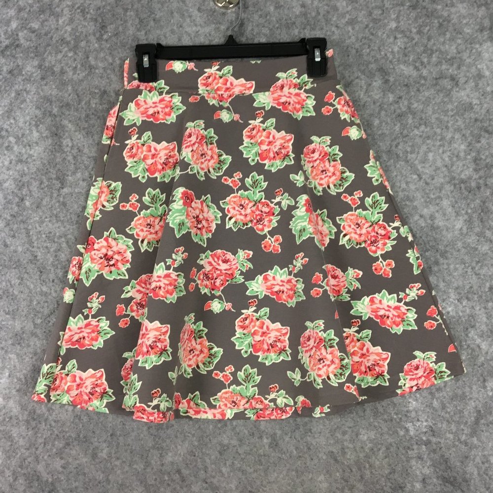 Matilda Jane Skirt XS Gray Floral Knit A Line Swing Twirl Circle Career Casual
